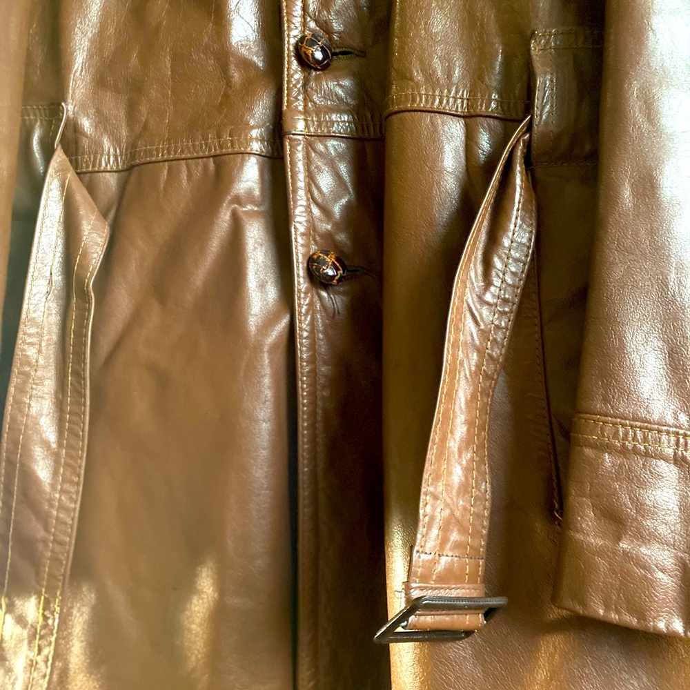 Brown leather trench coat